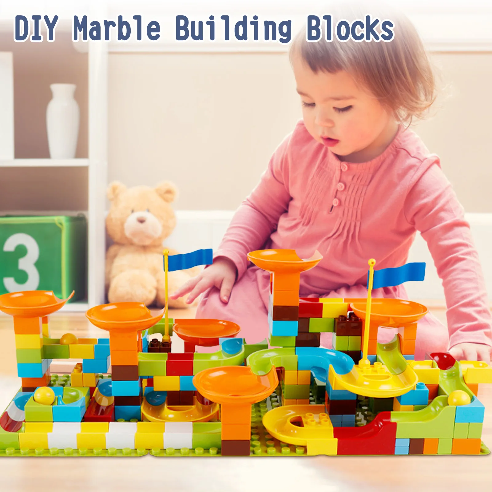 258 шт. DIY Marble Run Строительные кирпичи блоки гоночный трек игрушки с 3 опорные плиты 9