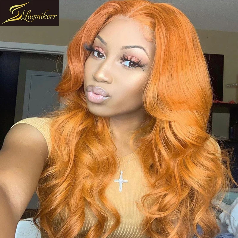 

Ginger Orange Colored Loose Deep Wave Frontal Wig 13X6 Lace Front Wig Pre Plucked 30 inch Human Hair Wigs HD Transparent 360 Bun