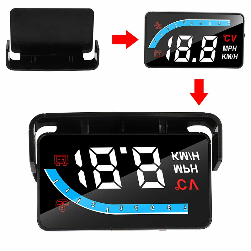 

12V Car Head Up Display OBD2 MPH KM Overspeed Warning Color Digital LED Screen Speedometer Head-up Vehicle Eletronics Devies