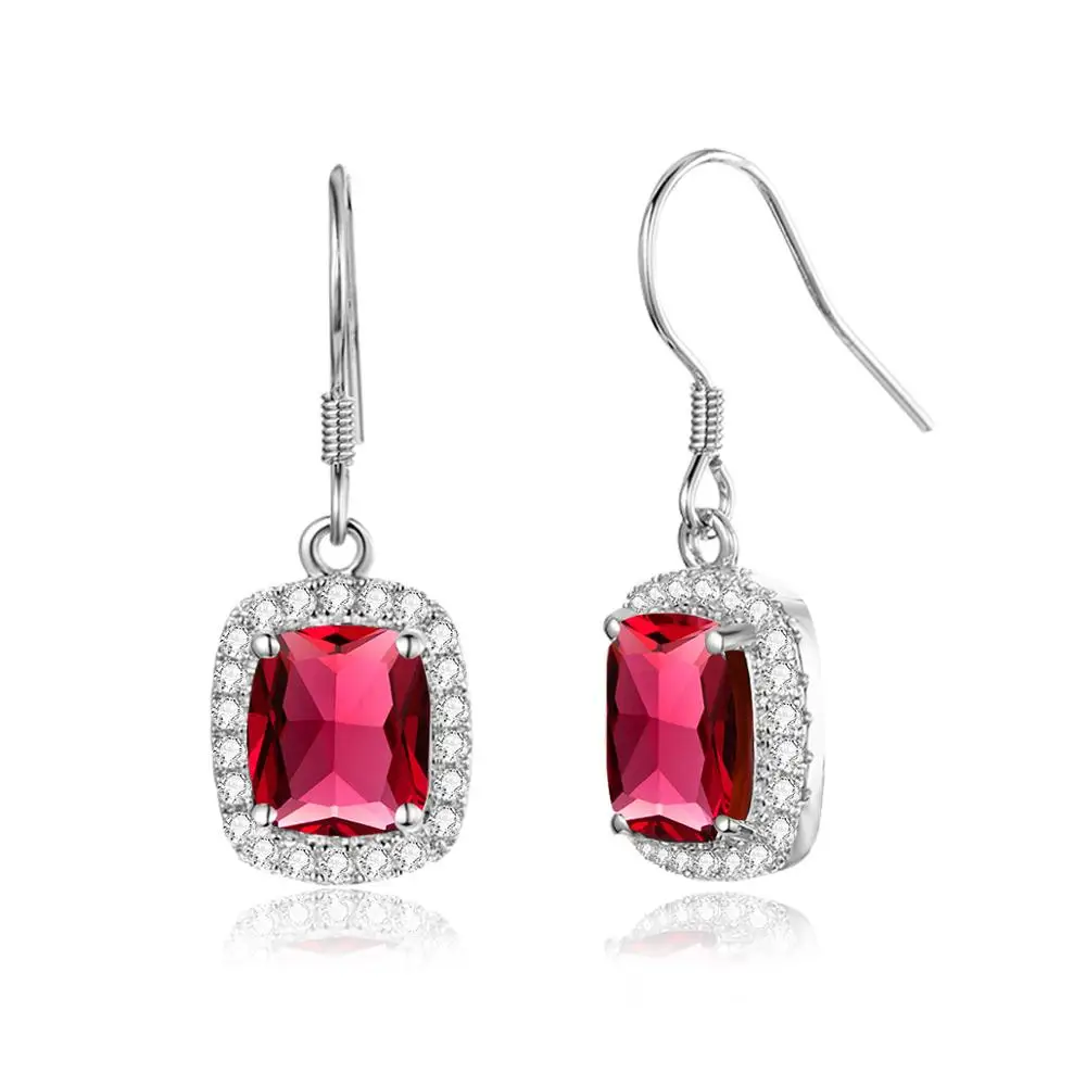 

Real 925 Sterling Silver Earrings For Women Creative Red Ruby Drop Earrings Inlaid Zircon Edging Rectangle Gemstone Fine Jewelry