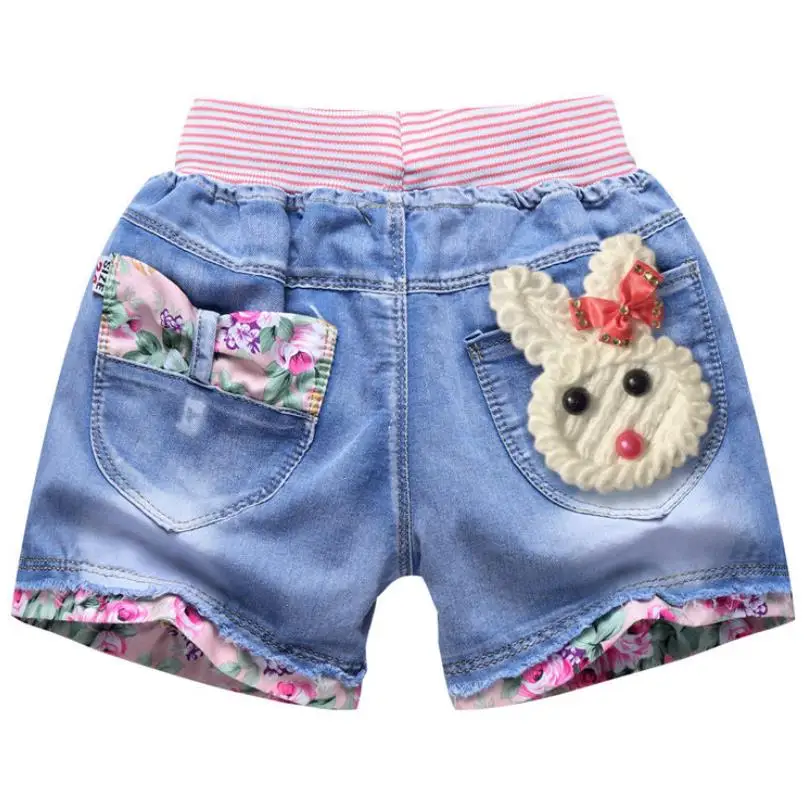 2021 New Girls Denim Shorts Summer Fashion Cute Love Floral Lace Wild Children's Pants Teen 3-13Y | Детская одежда и обувь