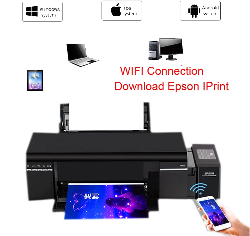 

lxhcoody Inkjet A4 Size Printer with WIFI For EPSON L805 Sublimation Inkjet Printer +600ml Sublimation Ink