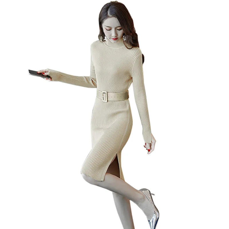 

2019 Autumn new Knitted Sweater Dress women Sexy Turtleneck Long Sleeve Dress fashion Slim Elastic dress women
