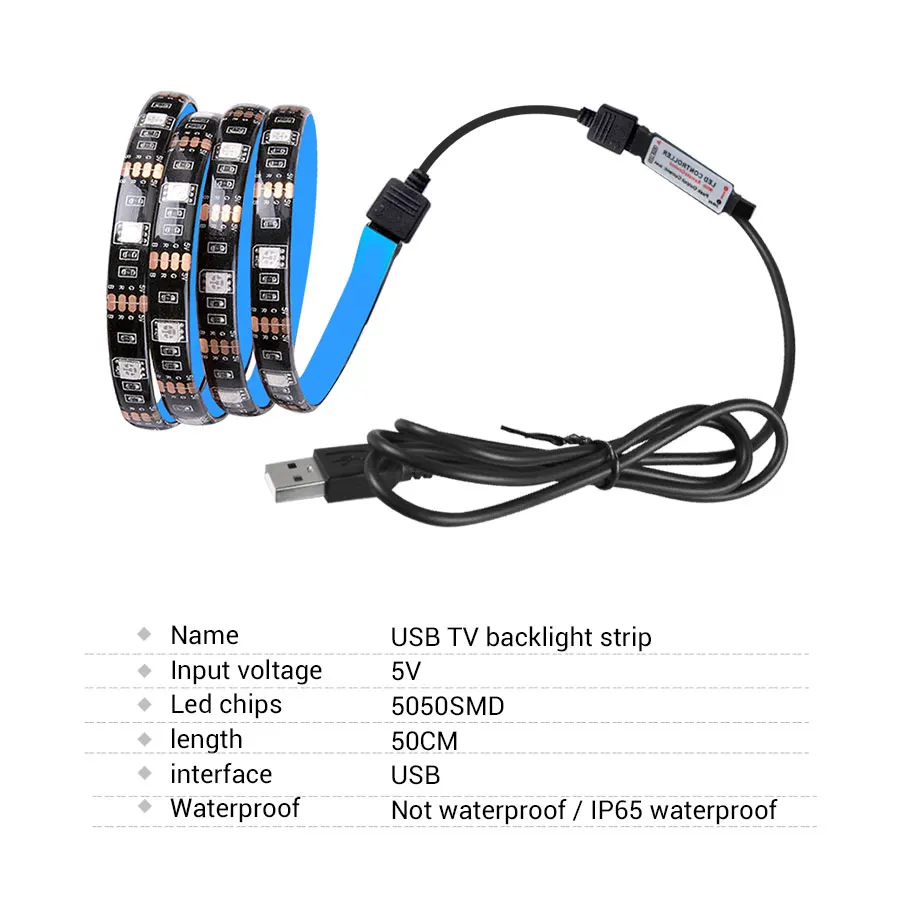 Светодиодная лента 0 5 3 м с USB подсветка для телевизора 5050 SMD Диодная RGB настольного