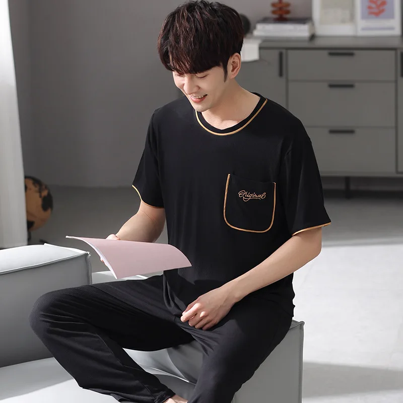 

Modal mens Sleepwear Summer Sleep tops pants Pajamas male pijama verano ensembles homme pijama hombre conjuntos masculinos Free