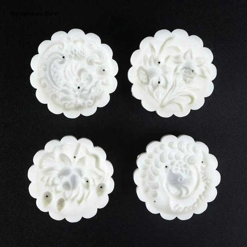 

F62A Loong Phoenix Round Moon Cake Molds 50g Hand-Pressure 4 Stamps Chinese Traditional Mooncake Molds for Mid-Autumn DIY Pastry