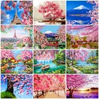 AZQSD вишневые цветы Diy масляная краска ing по номерам весенние пейзажные наборы настенная художественная картина домашний декор Акриловая Краска на холсте