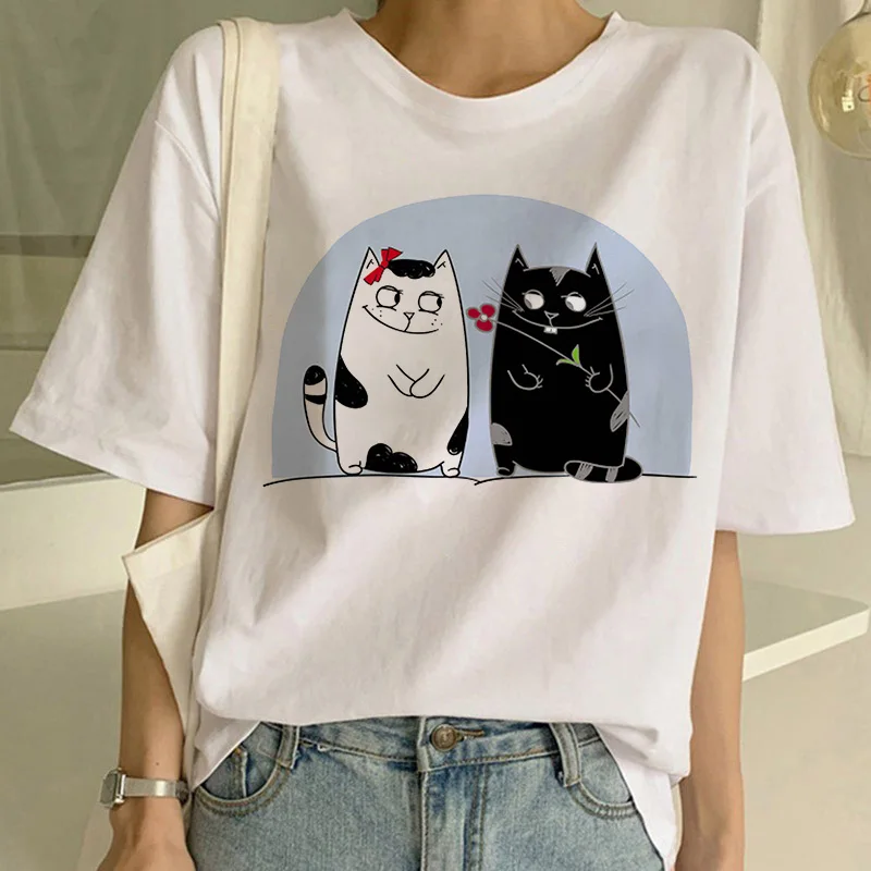Новая модная футболка для женщин Harajuku милые кошки Ullzang футболки с героями