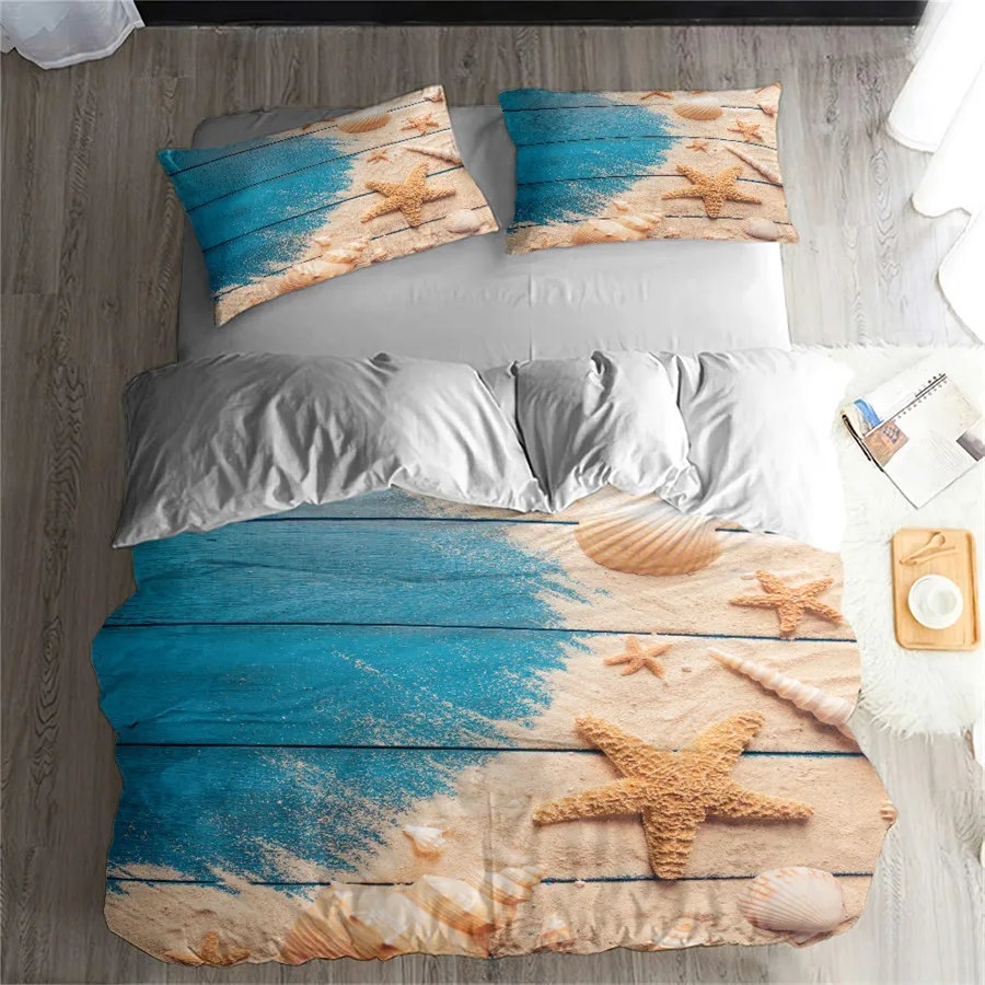 

HELENGILI 3D Bedding set Starfish Print Duvet cover set lifelike bedclothes with pillowcase bed set home Textiles #2-01