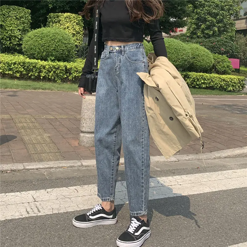 

Женские джинсы с завышенной талией, голубые прямые джинсы, модель 5XL на весну и осень, 2023