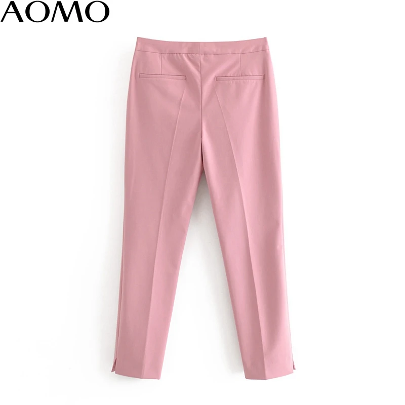 

AOMO fashion women candy color suit pants trousers with slash pockets buttons office lady pants pantalon 6A57A