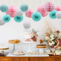 pink light green tissue paper pom poms ball paper lantern honeycomb fan for wedding decoration baby shower party decor