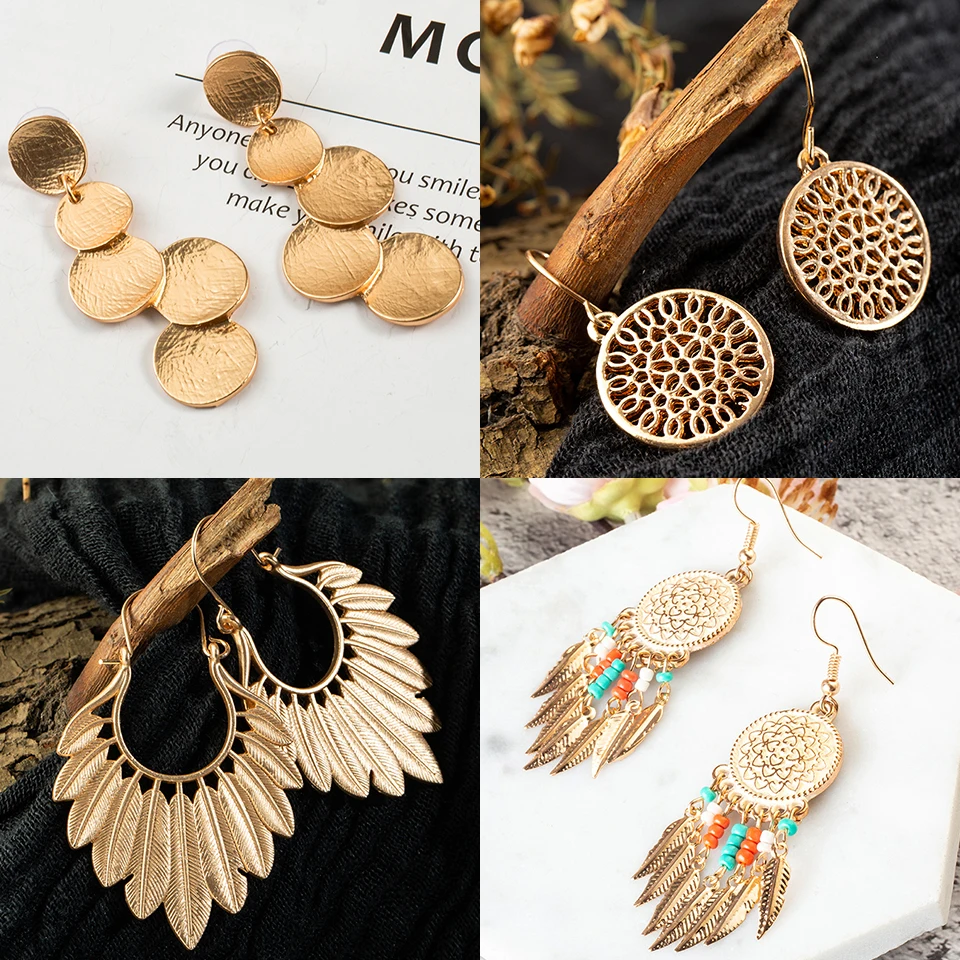 Мода большие серьги 2018 античный бохо золото элегантный серебро долго болтаются