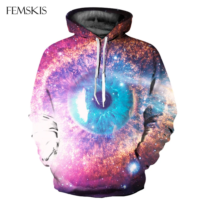 

FEMSKIS Cool Space Galaxy Hoodies Hooded Men Women Hat 3D Print Colorful Sweatshirts With Pocket Hoodys Streetwear Pullovers