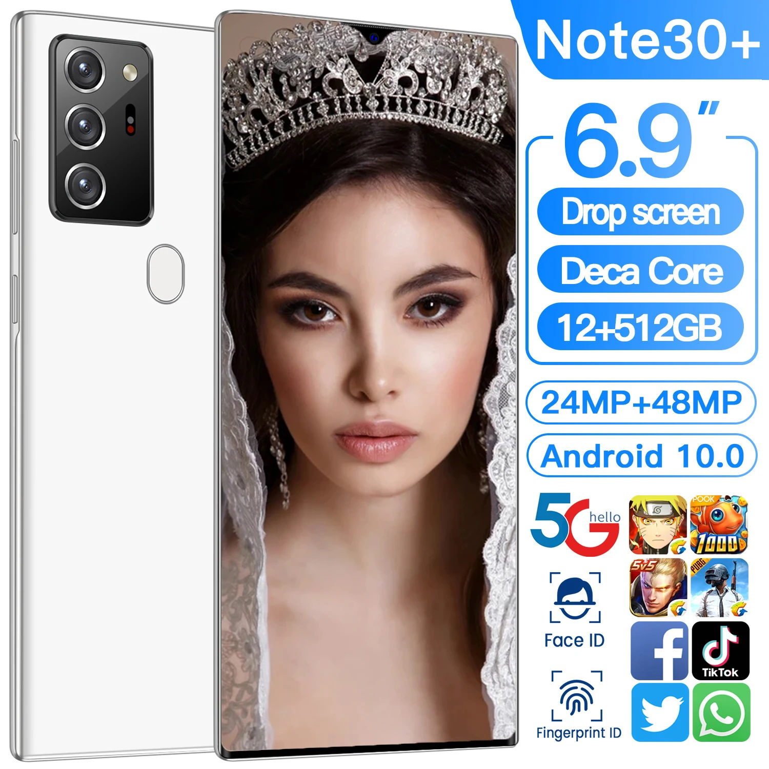 

Factory Sells Sumsang Note30 Smartphone 5G Snapdragon 888 12GB 512GB Deca Core Cellphone 24MP 48MP 6.9Inch 6000mAh Android 10