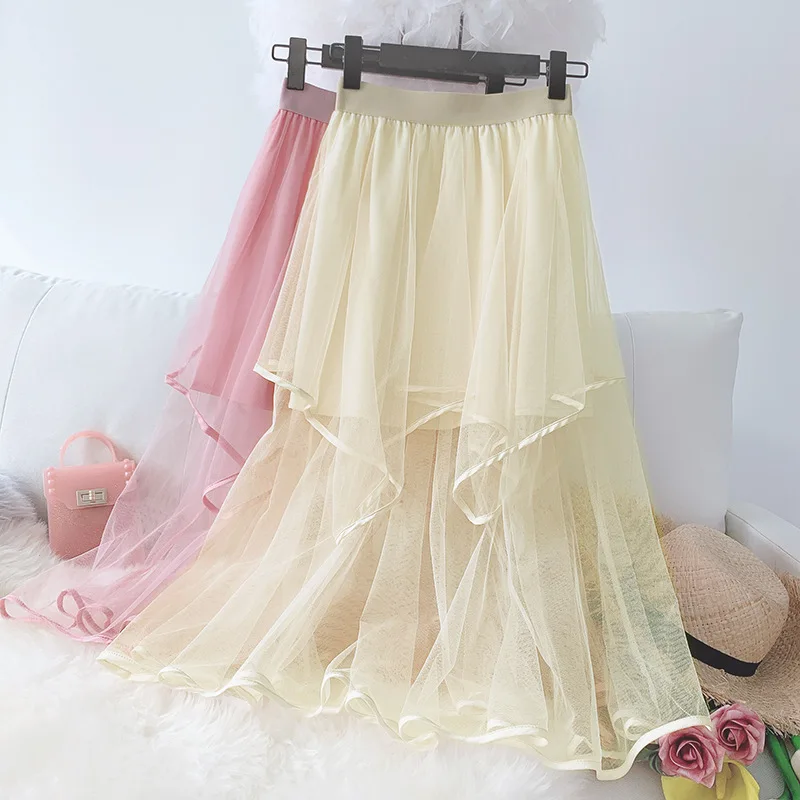 Однотонная трапециевидная юбка летняя Женская Новинка 2019 нестандартная средняя