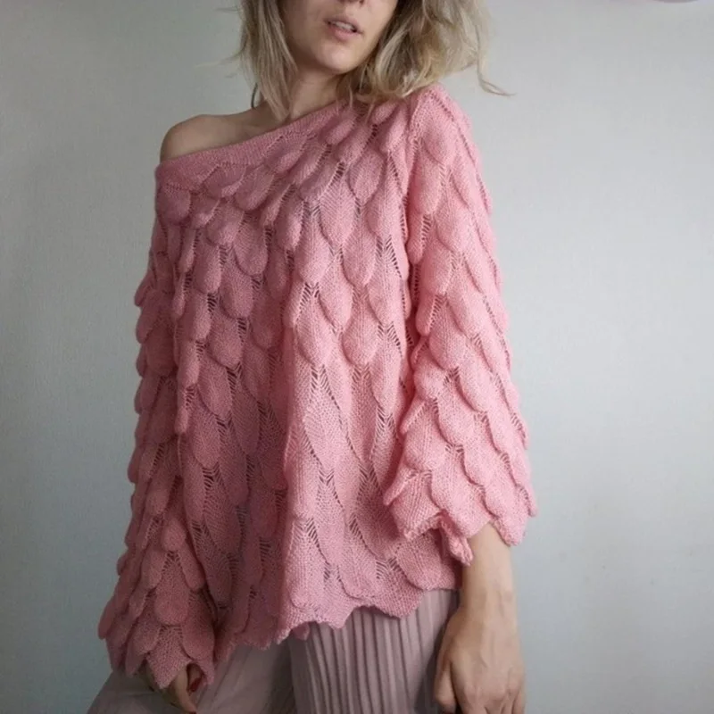 

Women's Knitted Sweater 2020 Spring/Summer Women's Feather Knit Sweater One-Neck Strapless Sweater women sweater