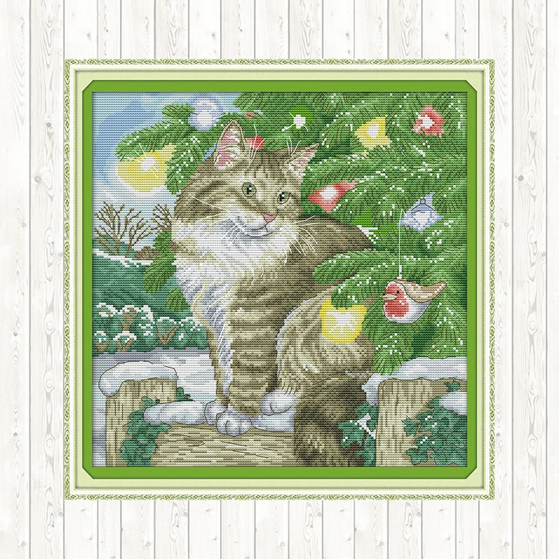 Рождественская кошка ткань для вышивки крестиком Aida 14CT Печатный холст 11CT