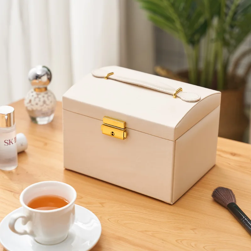 

Leather Jewelry Storage Box New Style Portable Necklace Earring Stud Rings Box European Style Multi-Function Girl