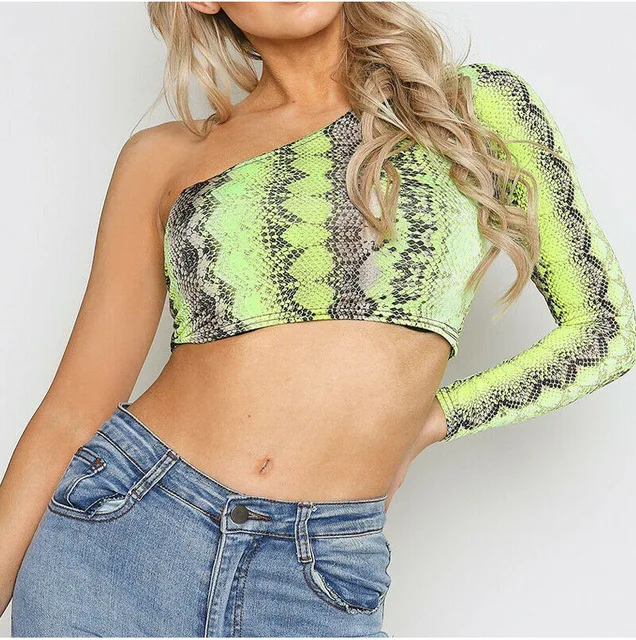 Летнее модное платье на одно плечо укороченный топ туфли из змеиной кожи с