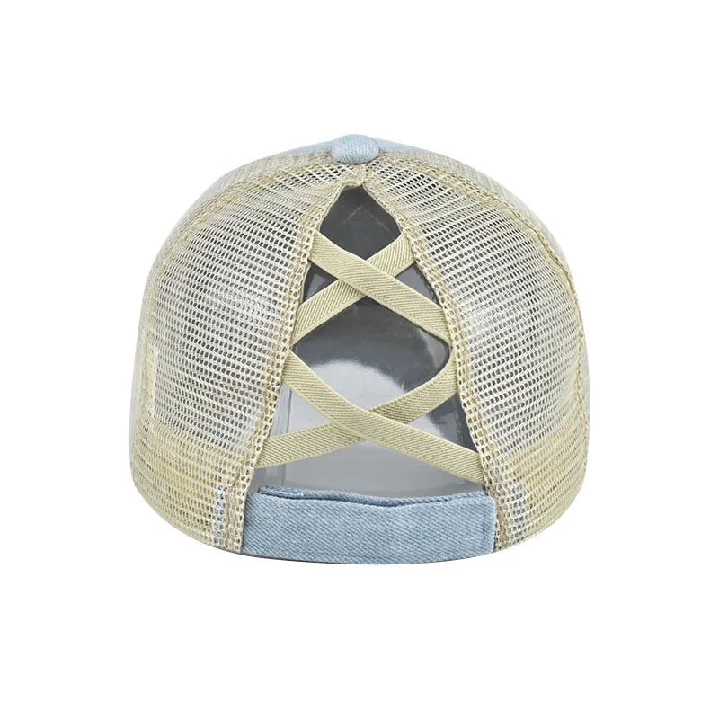 

New Arrival Washed cowboy cross ponytail baseball cap foreign trade hat women's old outdoor solid color cap