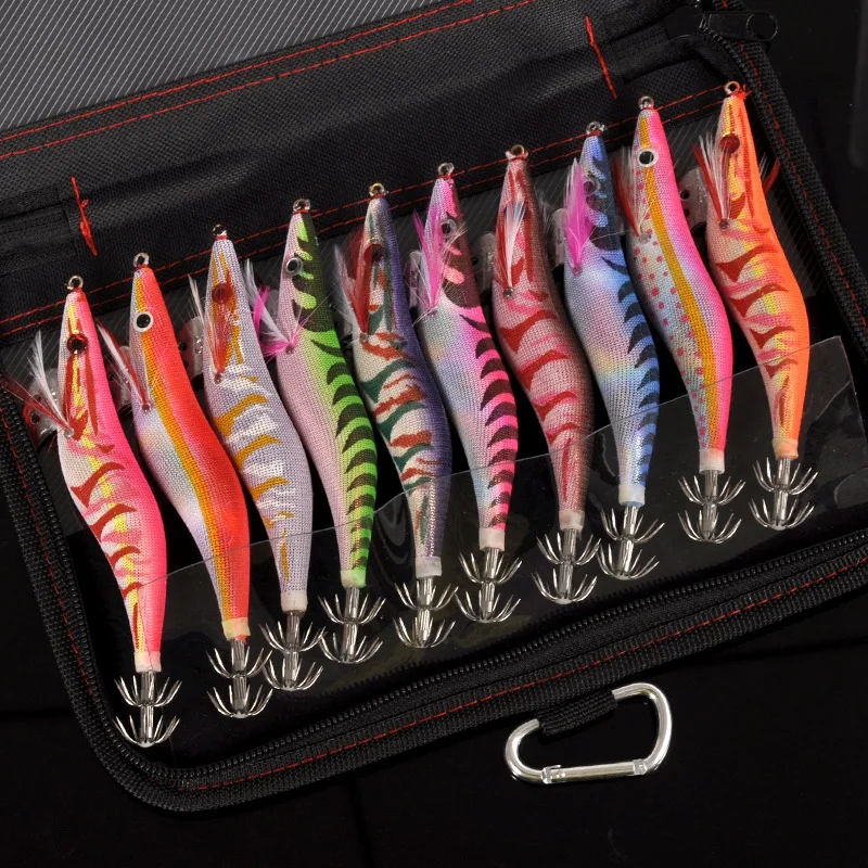 

10Pcs Fishing Lure Set 13.5CM 20G Wood Shrimp Fishing Bait Squid Jigs 3.5 Hook Wooden Shrimp Artificial Fishing Lures