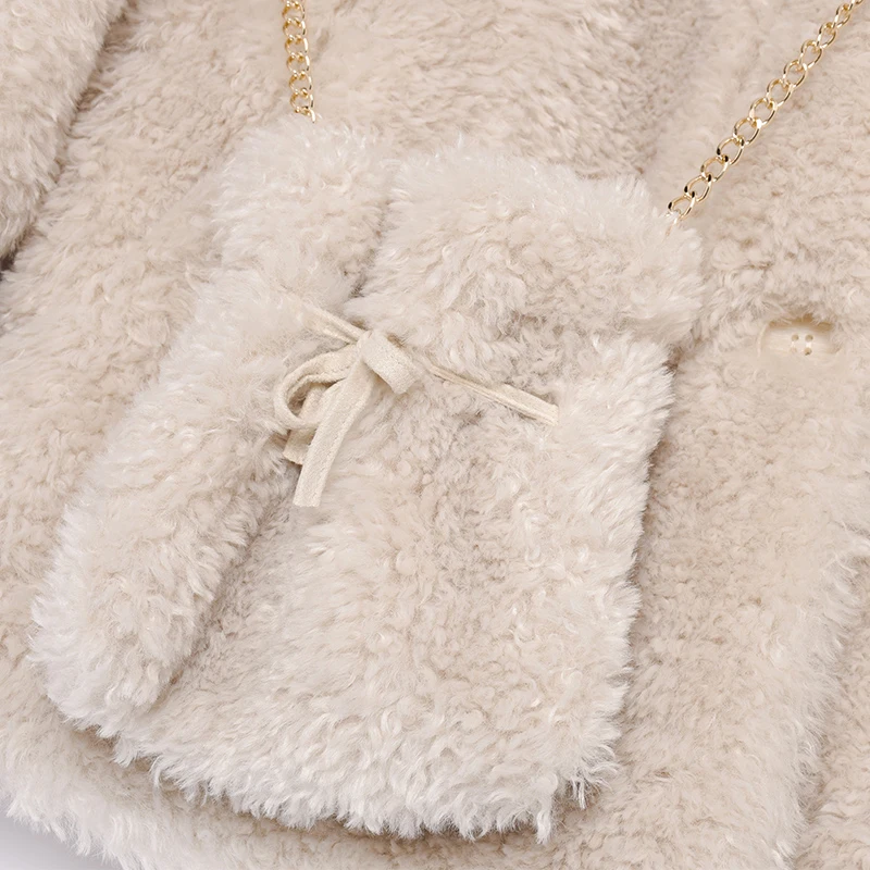 

Big Loose Fit Size Beige Thick Lambswool Jacket New Lapel Long Sleeve Women Coat Fashion Tide Autumn Winter 2021 1DD1188