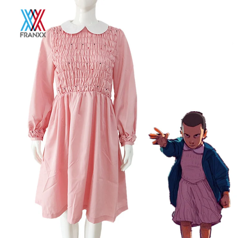 Roupa de Cosplay Jeans de Menina Moletom com Capuz Stranger Things Temporada Fantasia Vestido Onze Rosa Saia Plissada Jaqueta Menino 3