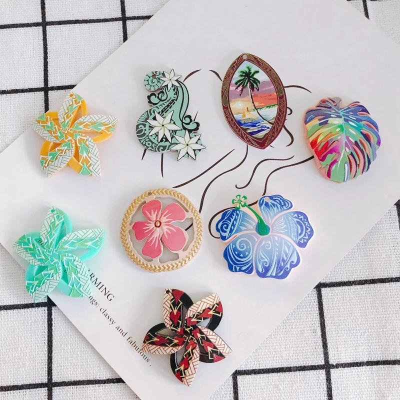 DIY Jewelry Accessories Fresh Holiday Style Plants Flowers Acrylic Pendants Jewelry Accessories