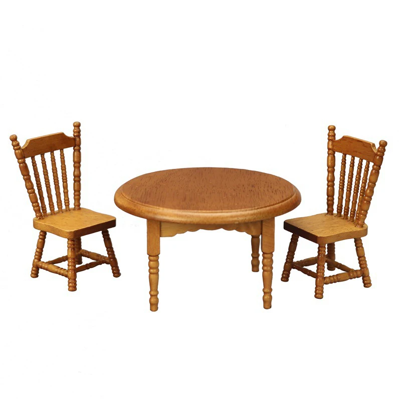 Simulation Wooden Toy 1:12 Mini Furniture Accessories Kitchen Decoration Ob11 Round Table With Chair Brown And Model |