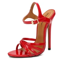 crossdresser new style ankle strap sandals 14cm thin high heeled buckle shoes woman wedding pumps plus37 47 48 sandalia feminin