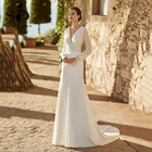 Платье свадебное с длинным рукавом, жемчужинами и пуговицами