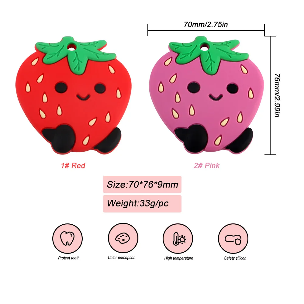 Kovict-mordedor de silicona de fresa para beb&eacute;, de grado alimenticio de dentici&oacute;n juguete, accesorios de cadena de chupete, producto colgante de fruta, 5/10 Uds.-4