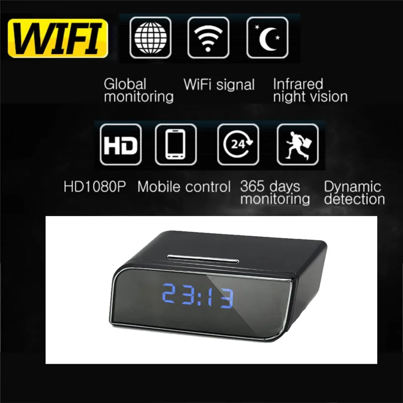 

Новинка 1080P WIFI Беспроводные Мини Часы камера Время Будильник часы Безопасности ночное видение датчик движения AP/IP дистанционный монитор Micro...