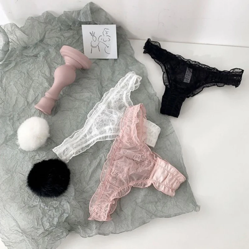 

Sexy Lace Panties Cute Rabbit Tail Women's Underpants Breathable Transparent Underwear Comfort Thong Low Rise G-string