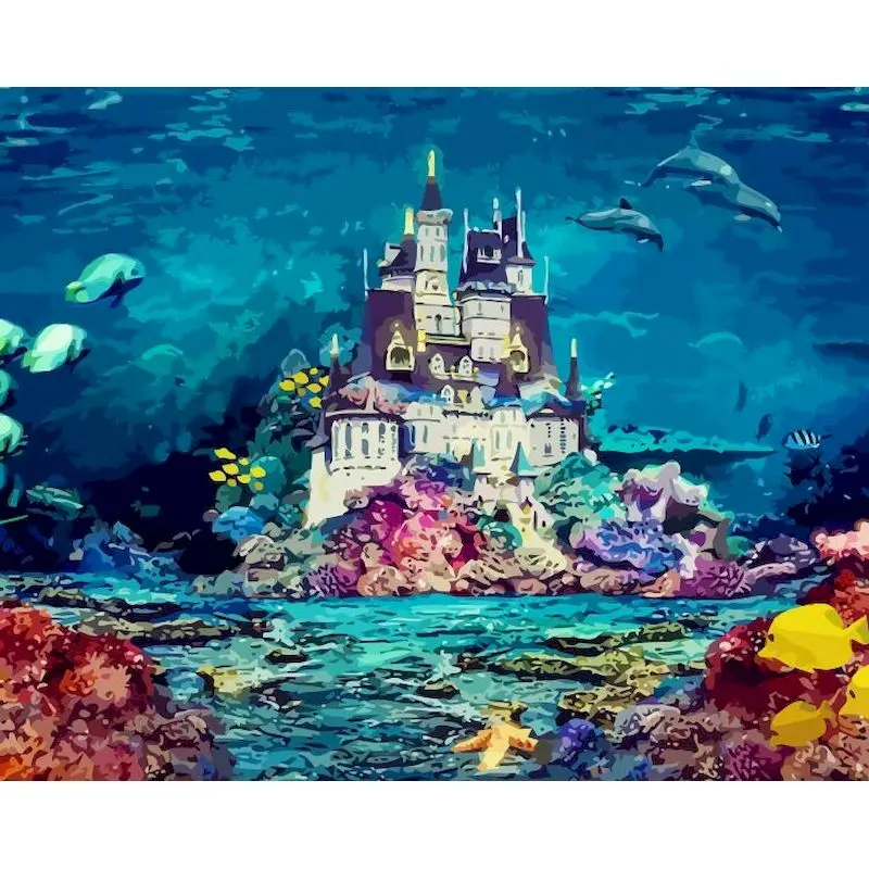 

GATYZTORY 40×50CM DIY Painting By Numbers Submarine Castle Colouring Zero Basis HandPainted Oil Painting Unique Gift Home Decor