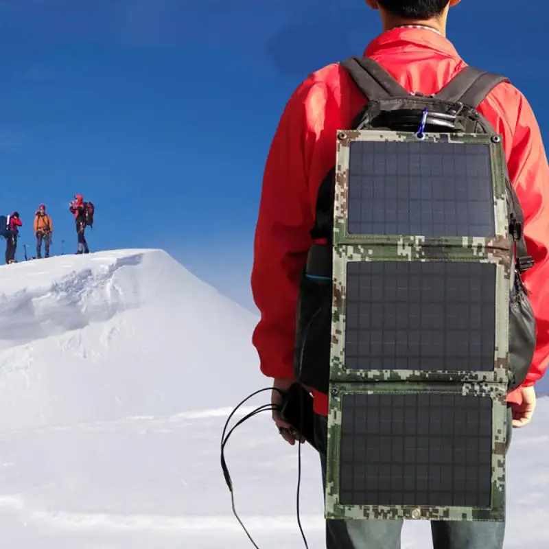 

Foldable Solar Panel 50W Dual USB Sun Power Solar Cells Bank Pack 4 in1 USB Cable Waterproof for Phone Backpack Camping Hiking