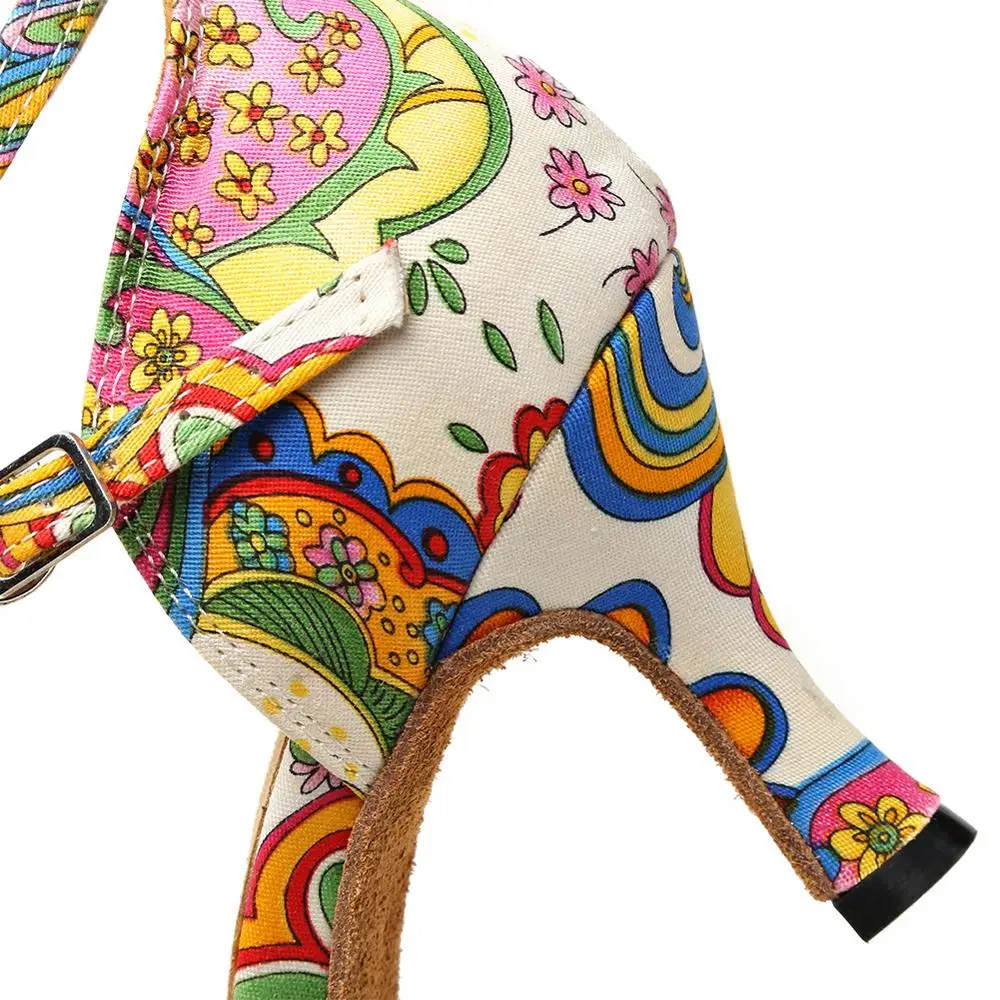 HROYL Women Latin dance shoes For Girls ladies Flower Print Cloth Ballroom Tango Dancing Shoes 10/9/8.5/7.5/6CM Heels Wholesaler