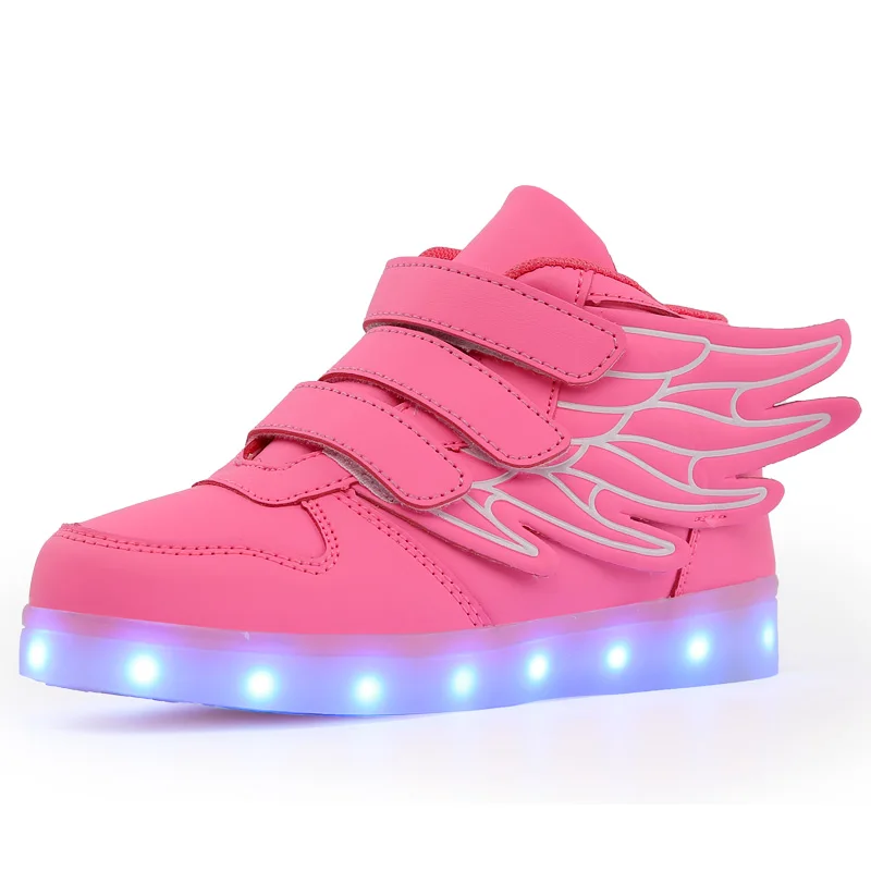 2018 Fashion Pink USB Charging Led Children Shoes With Light Up Kids Casual Boys&ampGirls Luminous Sneakers Glowing Shoe Hook&ampLoop |