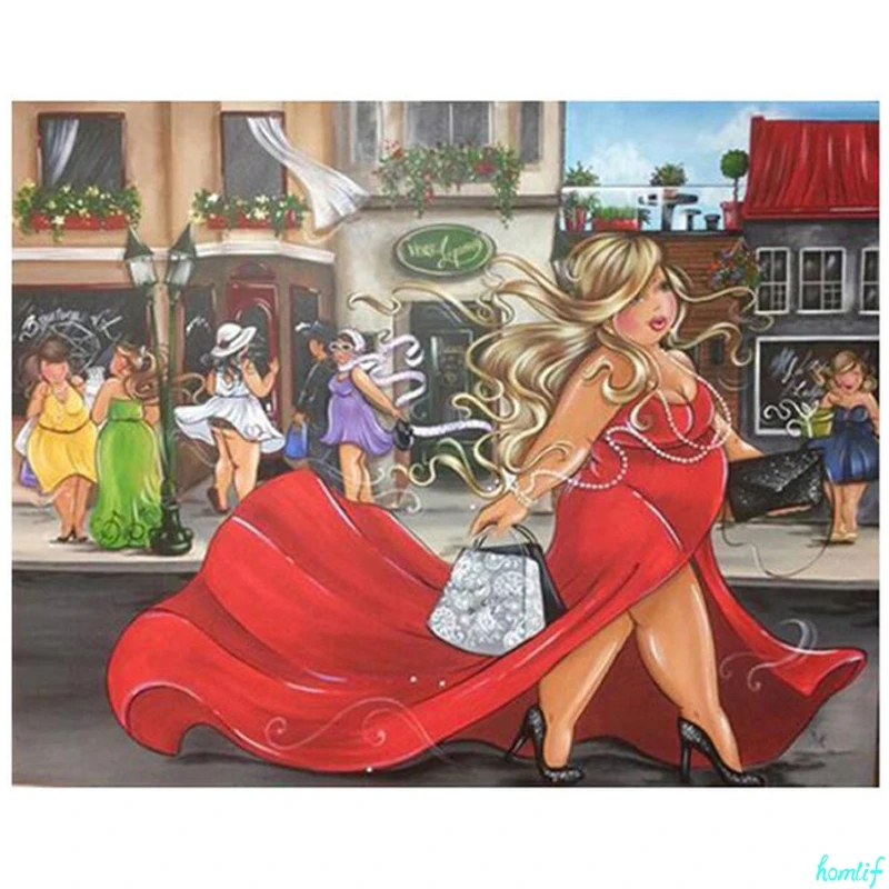 Полный квадратный круглый дрель 5D Diy алмазная живопись Толстая Леди Вышивка