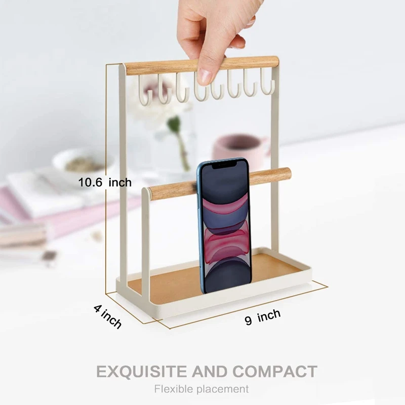 

Jewelry Stand, 3-Layer Necklace Hanging Wooden Ring Storage Box, Earrings, Necklaces, Bracelets and Watch Display Stands