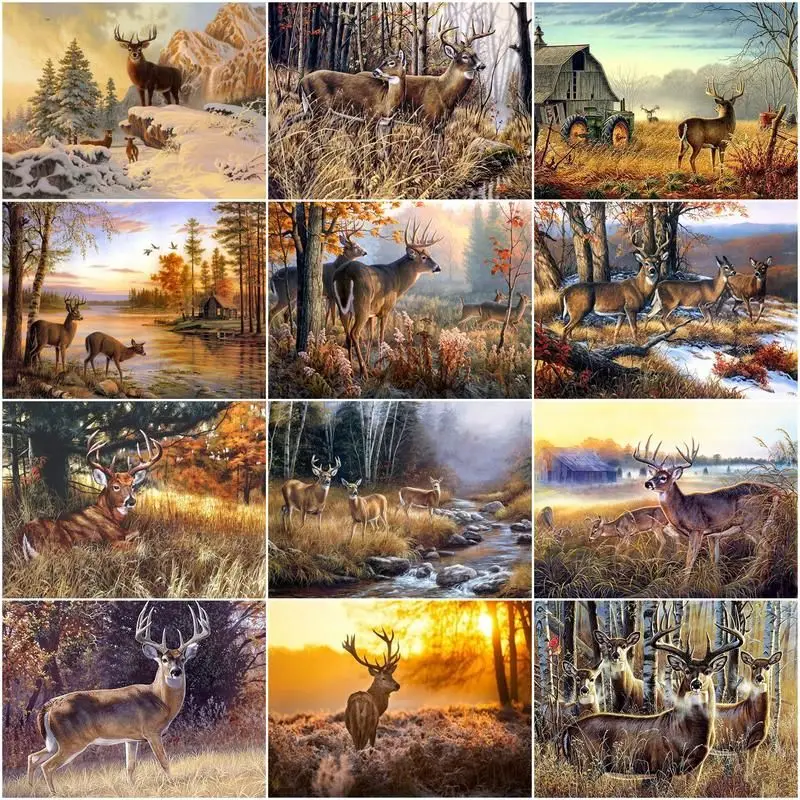 

GATYZTORY Oil Painting By Numbers Winter Deer Animal Kit Drawing On Canvas Wall Art HandPainted Home Decor DIY Gift 40x50CM