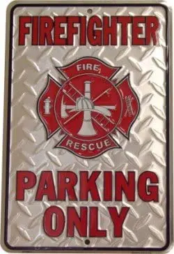 

Firefighter Parking Only Embossed Metal Novelty Parking Sign SP80010 - 8" x 12"