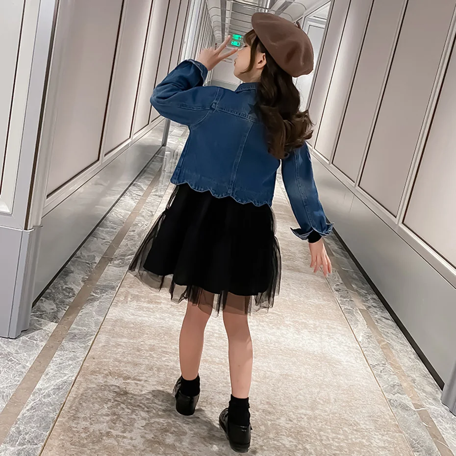 Детская одежда джинсовая куртка и платье спортивные костюмы для девочек