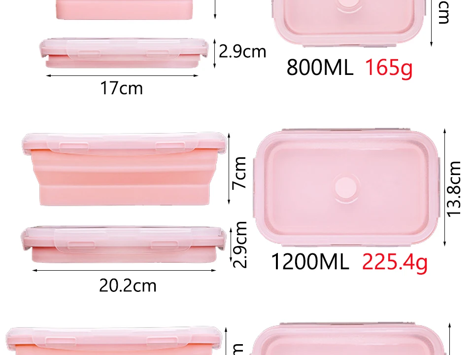Силиконовый складной Ланч-бокс, контейнер для хранения еды, Bento BPA Free, Microwavable, портативный, для пикника, кемпинга, прямоугольная, открытая коробка