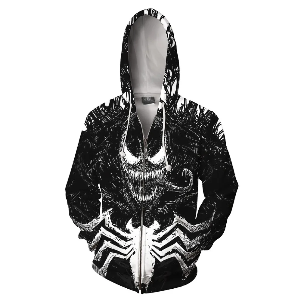 Супер герой фильмы Venoms пауки аниме косплей для мужчин и женщин 3D принты кардиган на молнии с капюшоном спортивная куртка Хэллоуин толстовки
