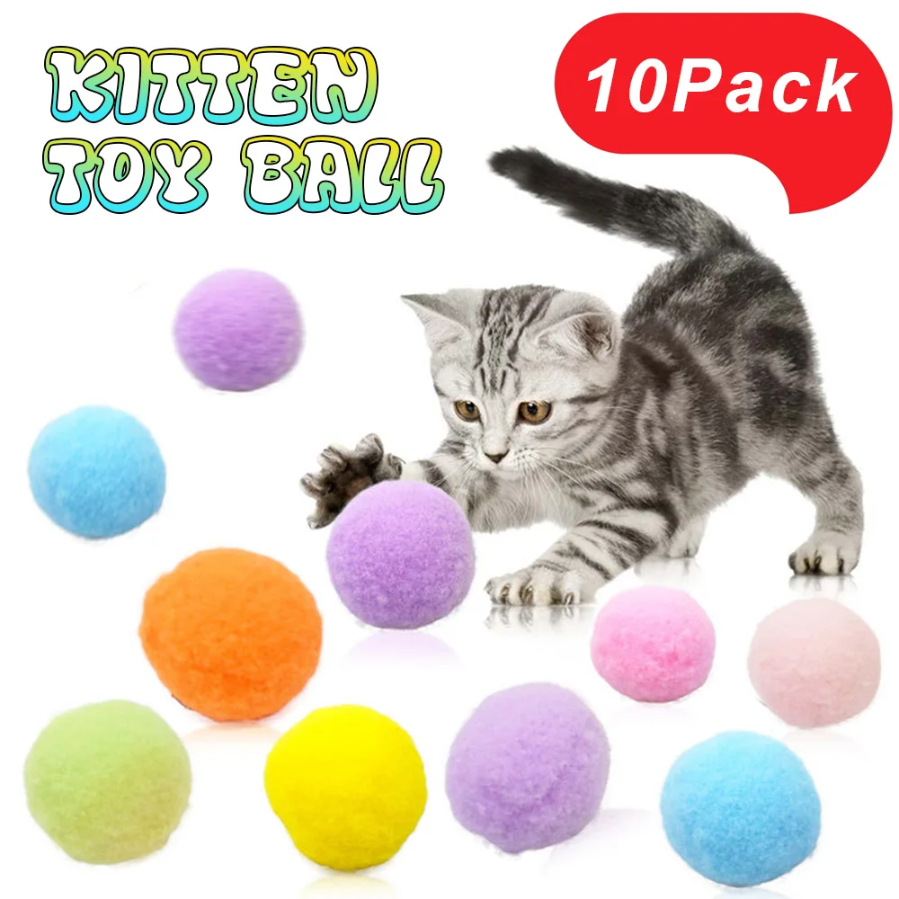 

10PCS Pet Cat Toy Random Colorful Mute Soft Plush Bouncy Ball Multi-function Cute Interactive Funny Kitten Chase Toy