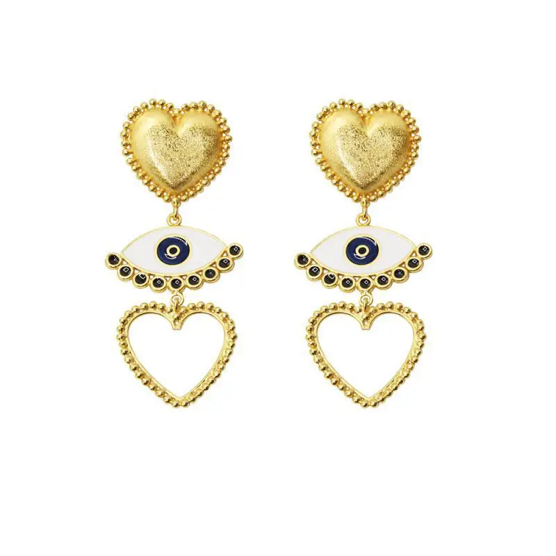 AOMU Punk Metal Gold Color Heart Earring For Women Lady Vintage Exaggerate Statement Eye Dangle Earring Ear Jewelry Set