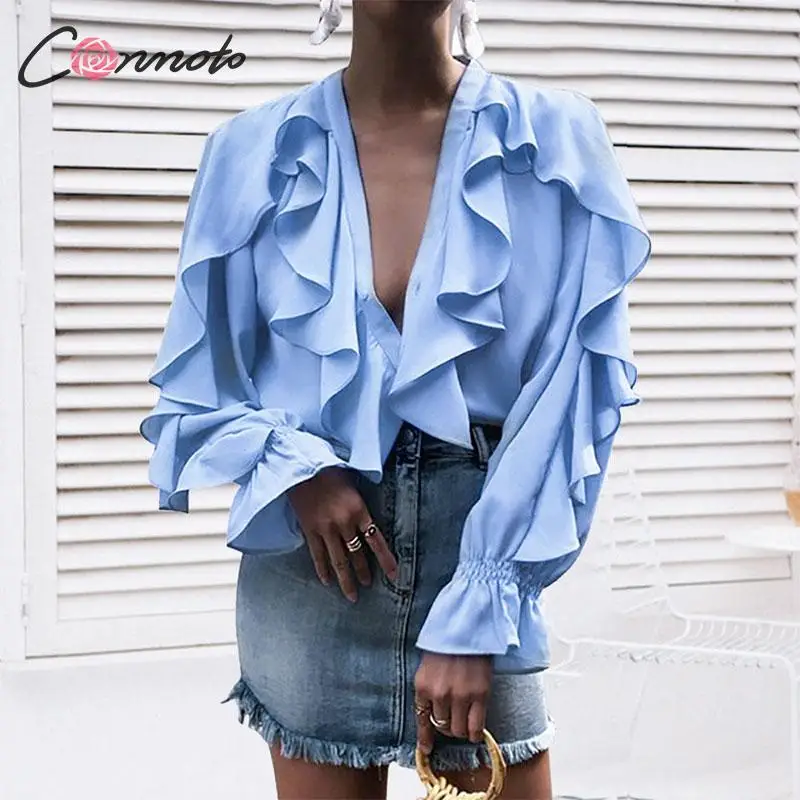 Conmoto с длинным рукавом женская блуза оборками рубашки осень зима 2019 шифоновые