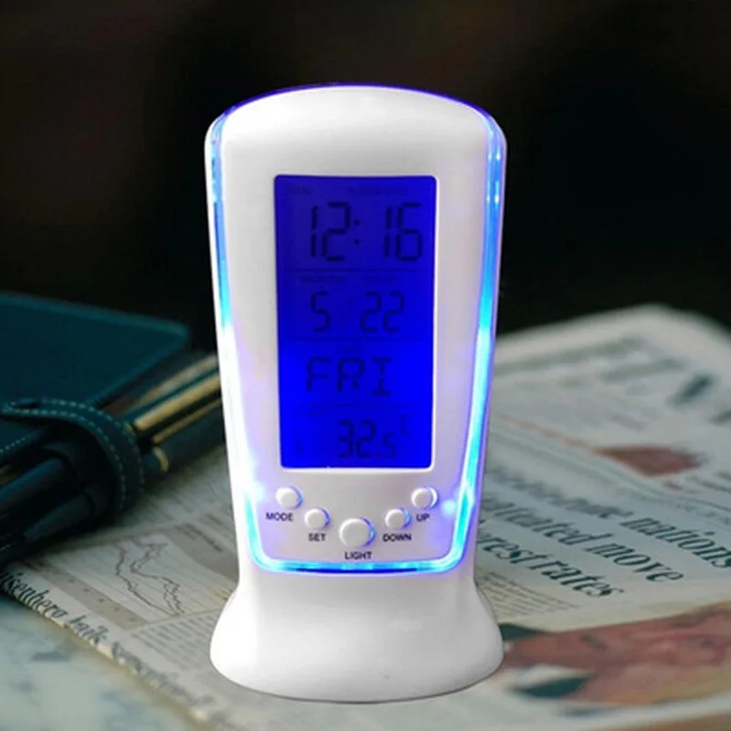 New LED digital LCD alarm clock with calendar thermometer mini luminous music mute lazy blue backlit electronic | Дом и сад